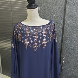 Navy Blue Dress with Gold Sequin Design